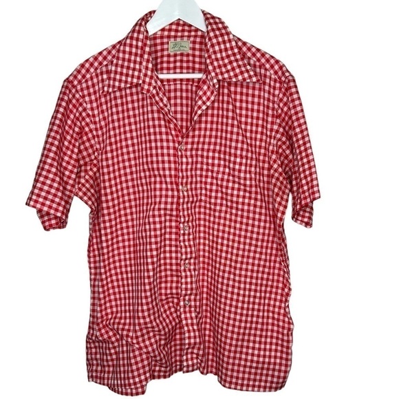 Vtg Ll Bean Men’s Red White Check Button Front Shirt Size L/XL? S/S - Picture 1 of 3